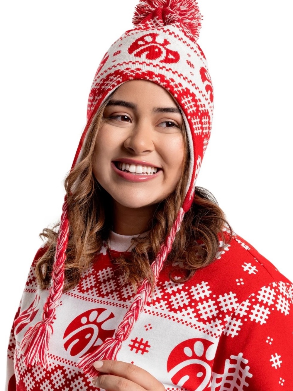 Chick-fil-A Waffly Wonderful Earflap Pom Beanie